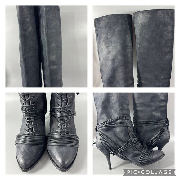 Authenitc Givenchy Black Leather Lace-up Knee-high Heel Boots, Size 40.5 - Picture 8 of 13